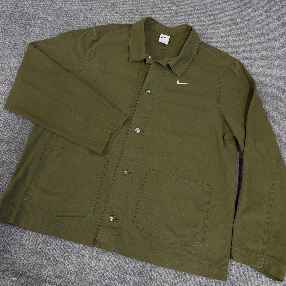 Nike Chore Coat Jacket Men Large Olive Green Army Canvas Life Collection Unlined